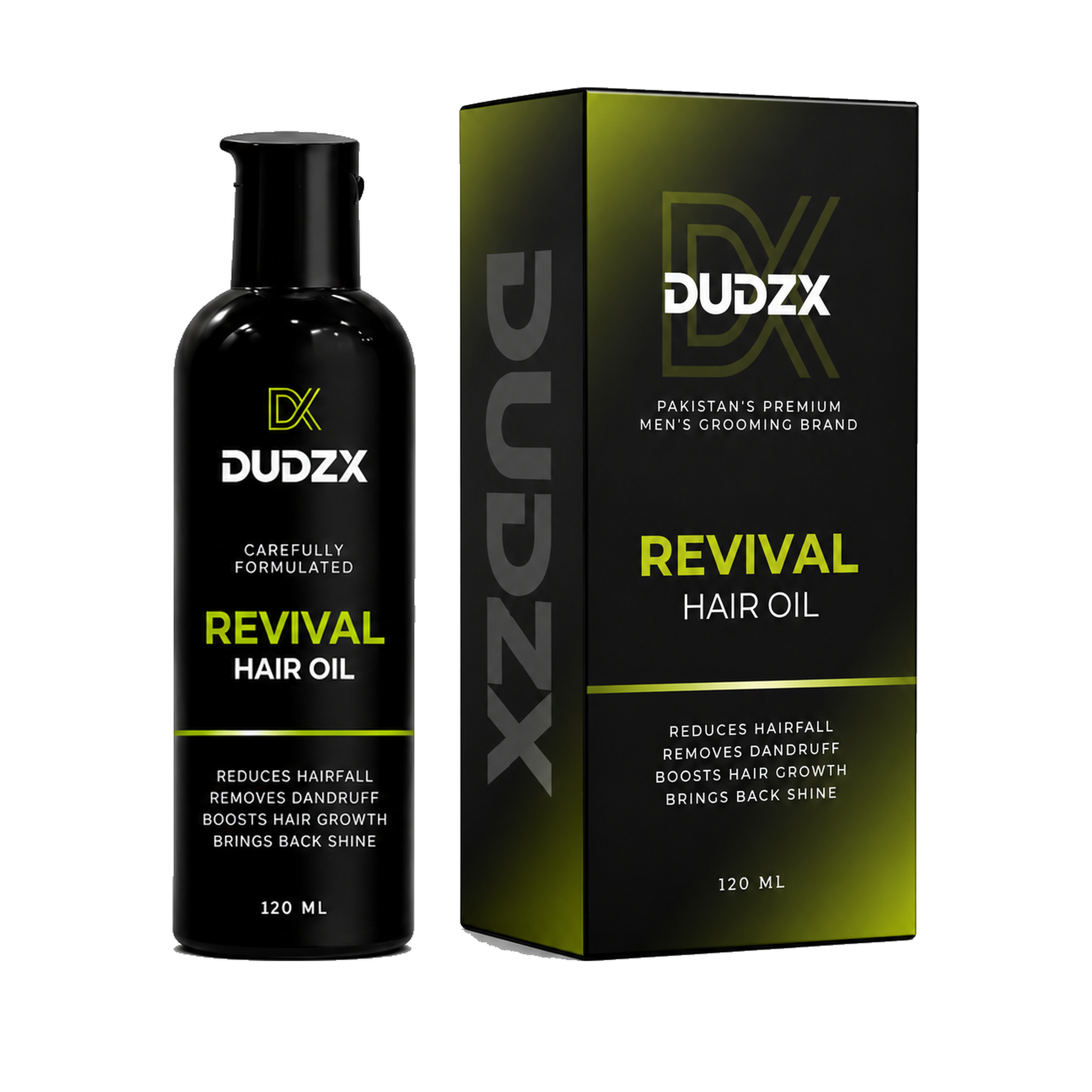 Dudzx Revival Hair Oil with box — premium men's hair growth oil Pakistan