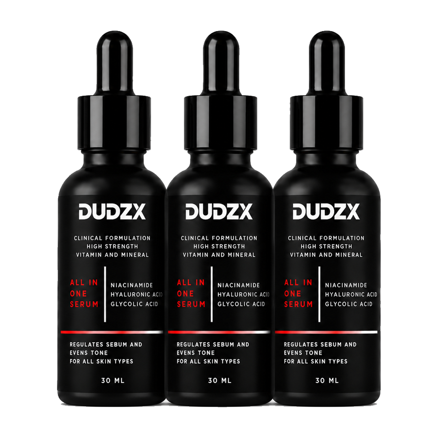 Dudzx All-in-One Serum 3-Pack Bundle — three full-size bottles, men's skincare Pakistan