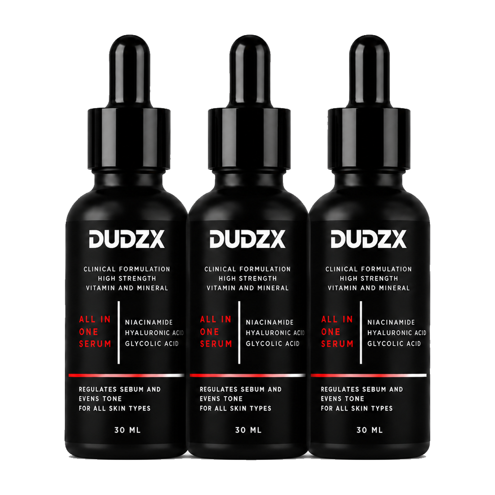 Dudzx All-in-One Serum 3-Pack Bundle — three full-size bottles, men's skincare Pakistan